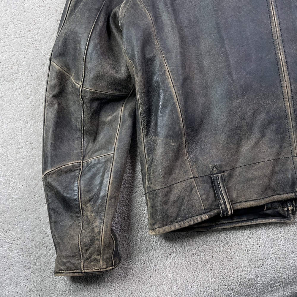 Vintage GAP Leather Jacket Mens Large Brown Faded Moto‎ Biker Racer Street Y2K - Picture 14 of 16